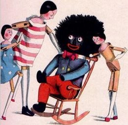 Florence Kate Upton's Golliwogg in formal minstrel attire in Golliwogg and Friends in 1895.